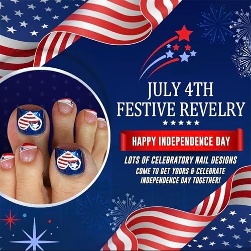 250th Anniversary USA Press on Toenails – Short Square Fake Toenail American A02