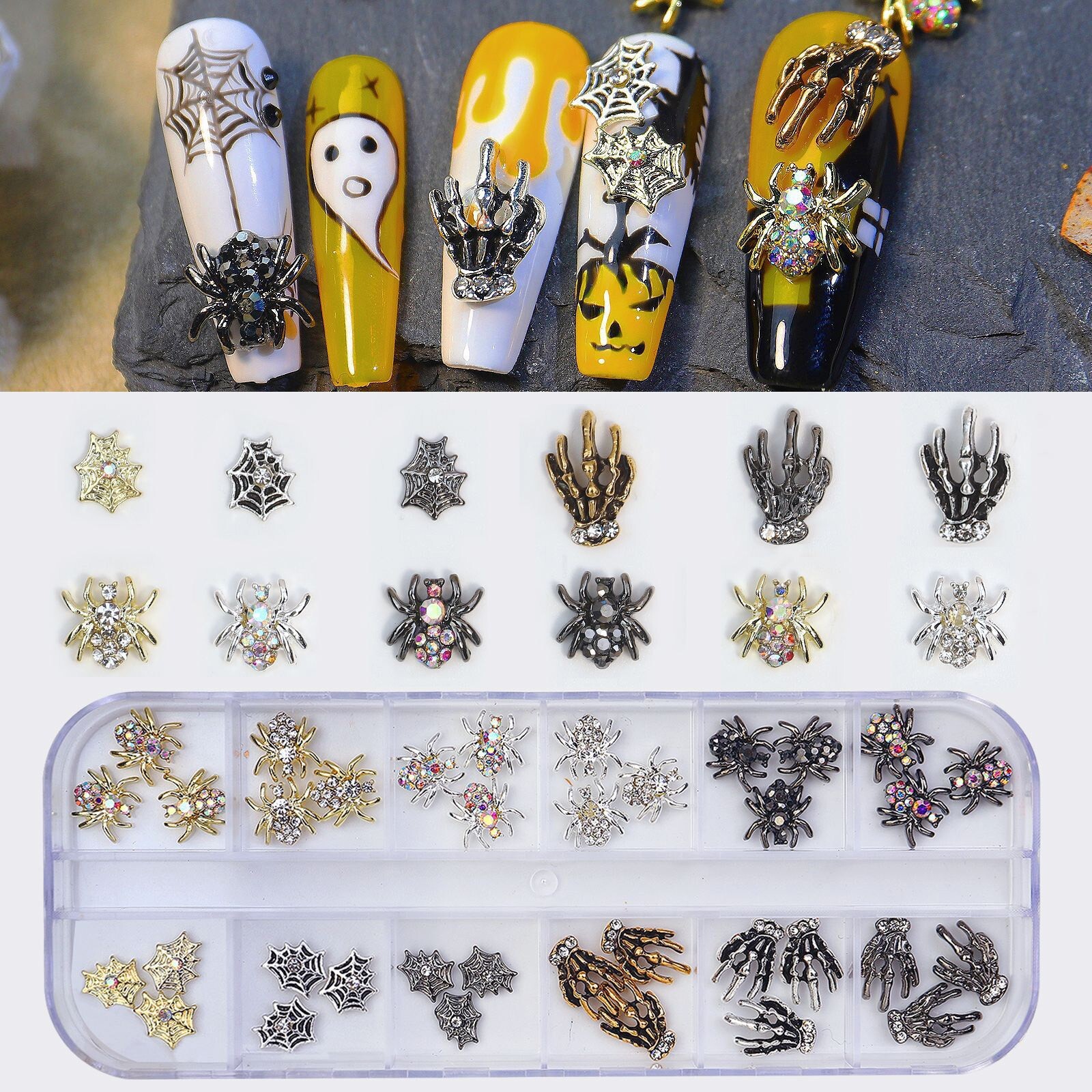 Halloween Nail Art Skull Hand Charms Spider Hands 3D Design for Nails DIY Decor