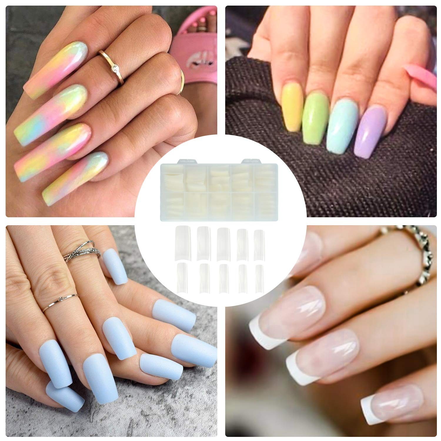 Matte Finish Acrylic Nail Tips with Clipper and Storage for Easy Organization
