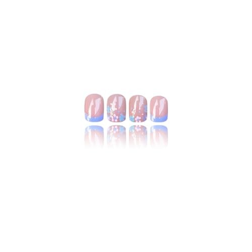 Flower Press on Nails Short Square Fake Nails with Floral Design Glossy Color03