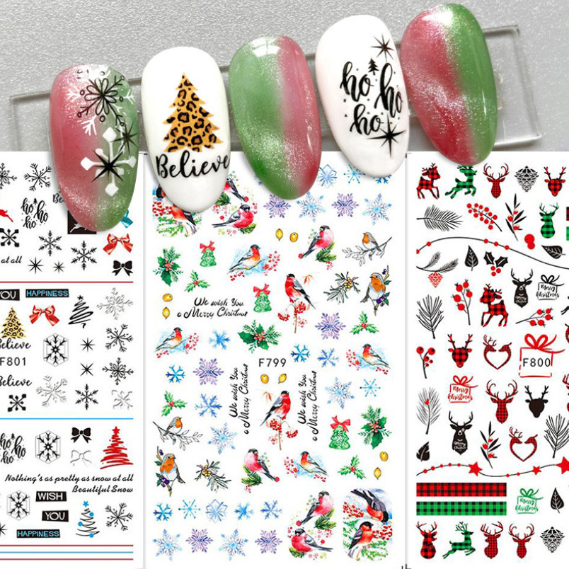 3D Nail Art Stickers Decals Christmas Snowflake Gingerbread Man Robin Holly Fern