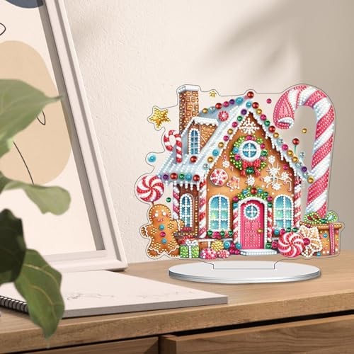 Christmas Diamond Art Tabletop Painting Kit, DIY Stand Up Gingerbread House
