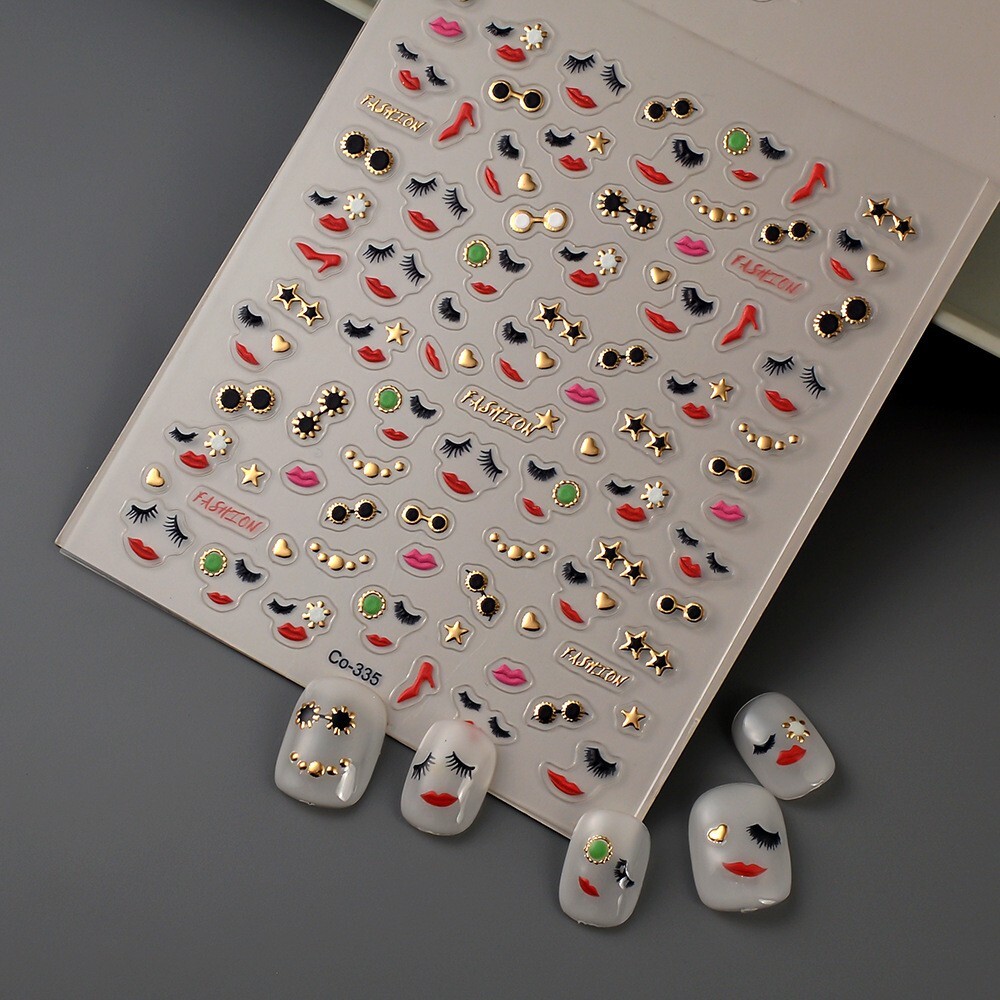 2Sheets Silver Gold Eyelash Face Sex Mouth Nail Art Decor Stickers Co335 NS52
