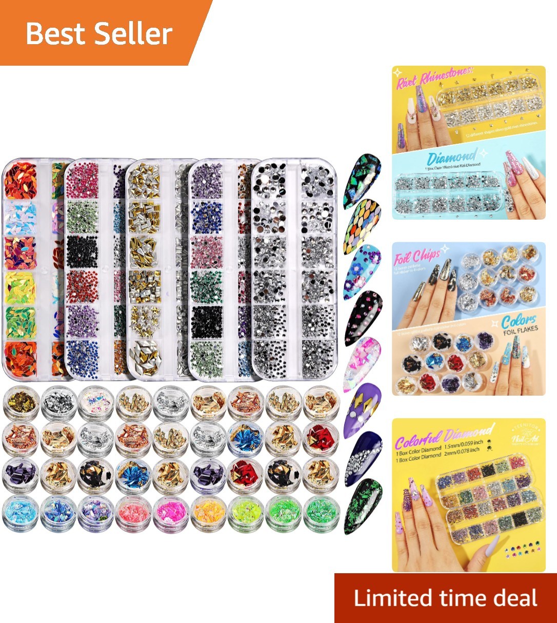 41 Boxes Rhinestones for Nails, Nail Gems 5 Boxes Nail Art Rhinestones 36 Box…