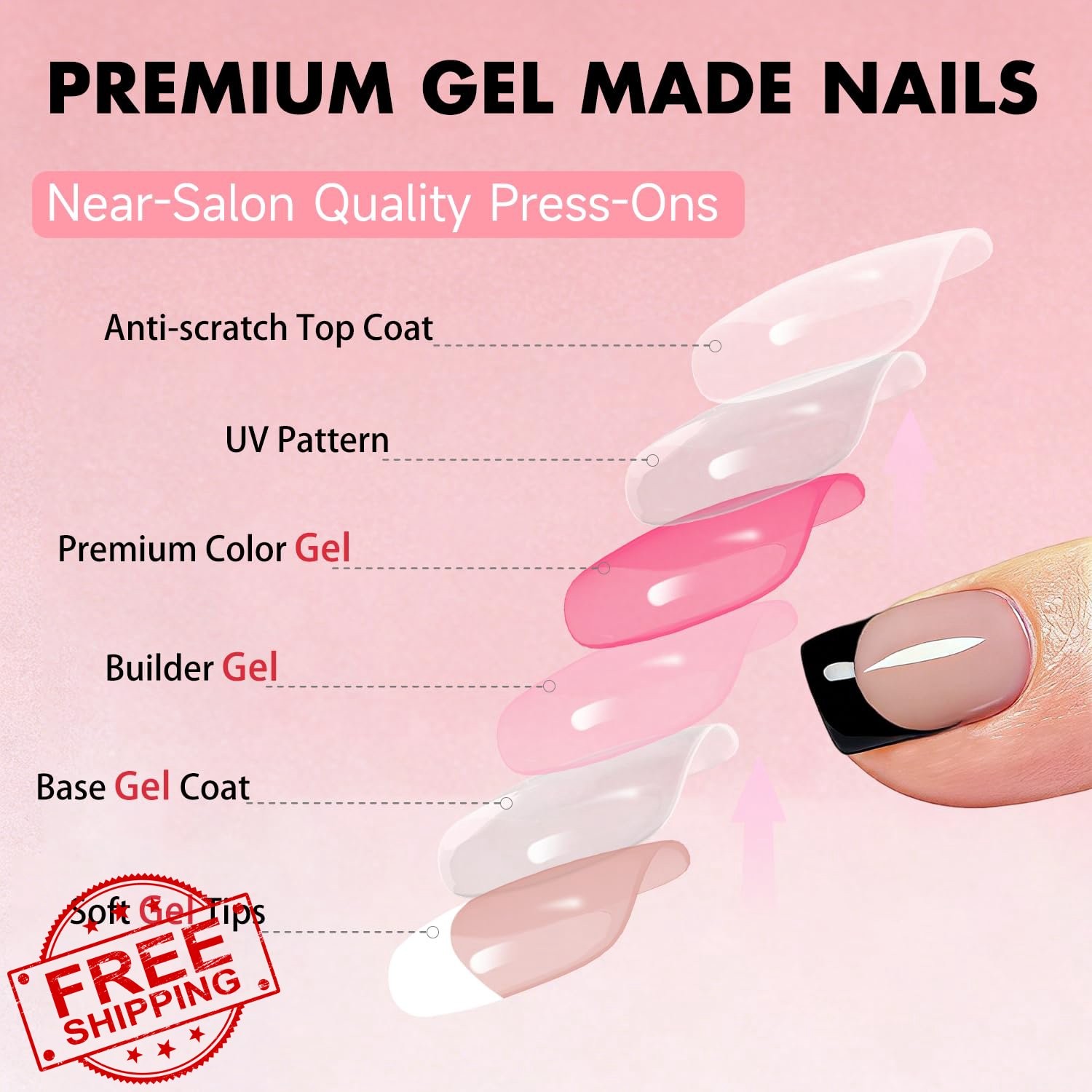 SXVME Press on Nails Medium Black French Coffin