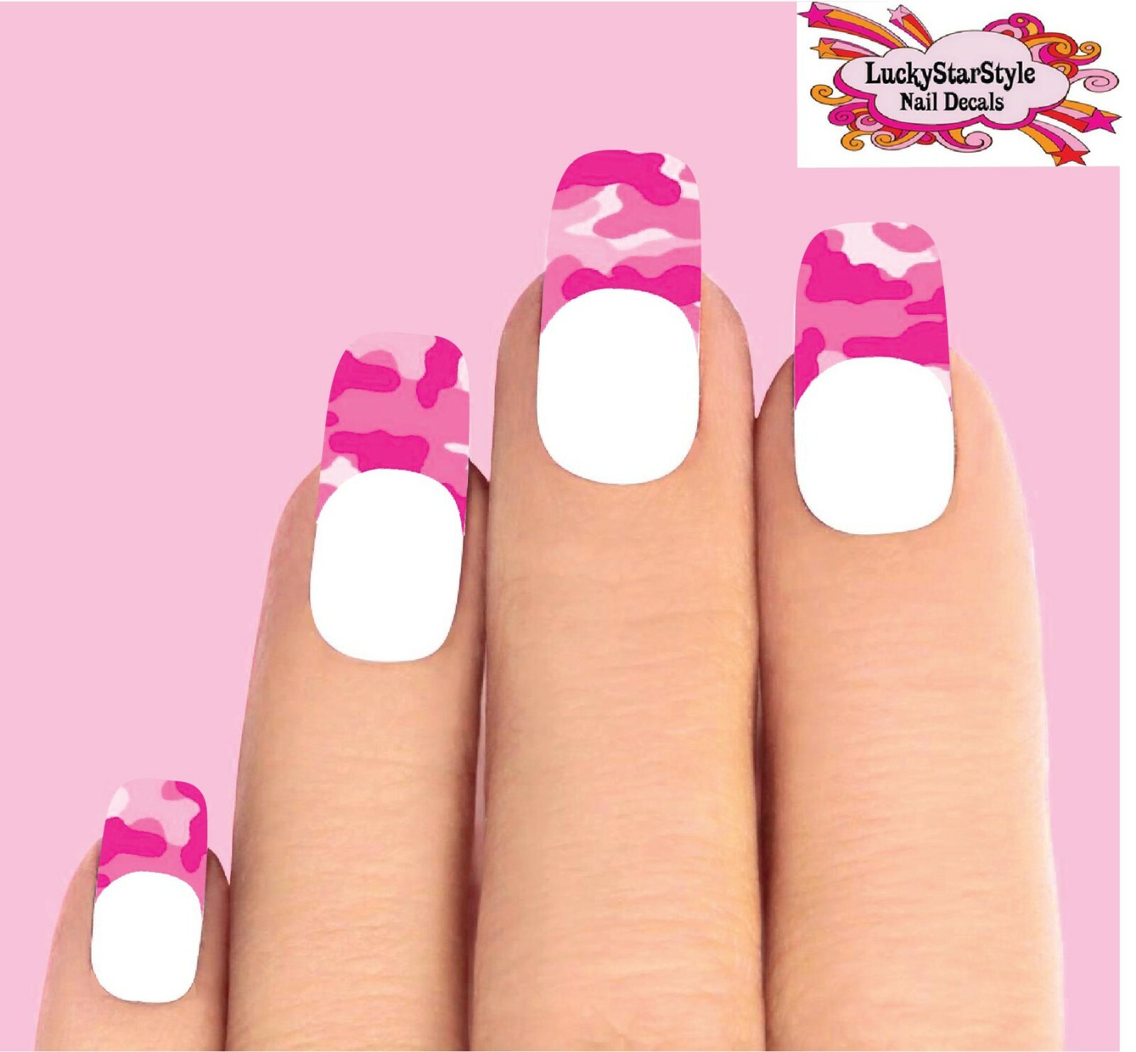 Waterslide Nail Decal Tips Set of 10 – Pink Camo Camouflage