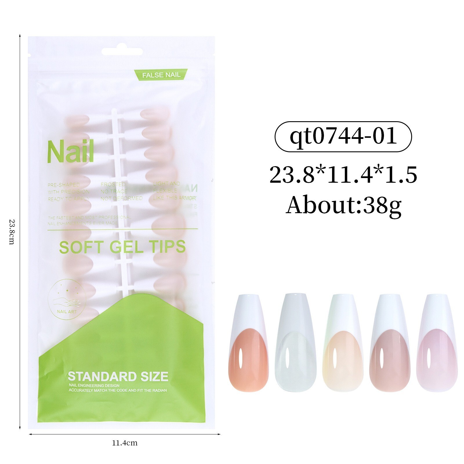 120pcs Soft Gel False Nail Tips French Shape Full Cover Press On Nails 12 Sizes