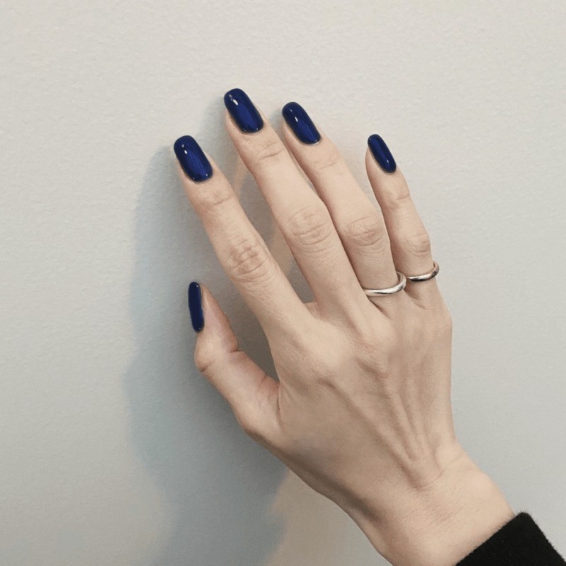 48 Pcs of Deep Sea Blue Solid Color Fake Nails – High Saturation Removable Nail