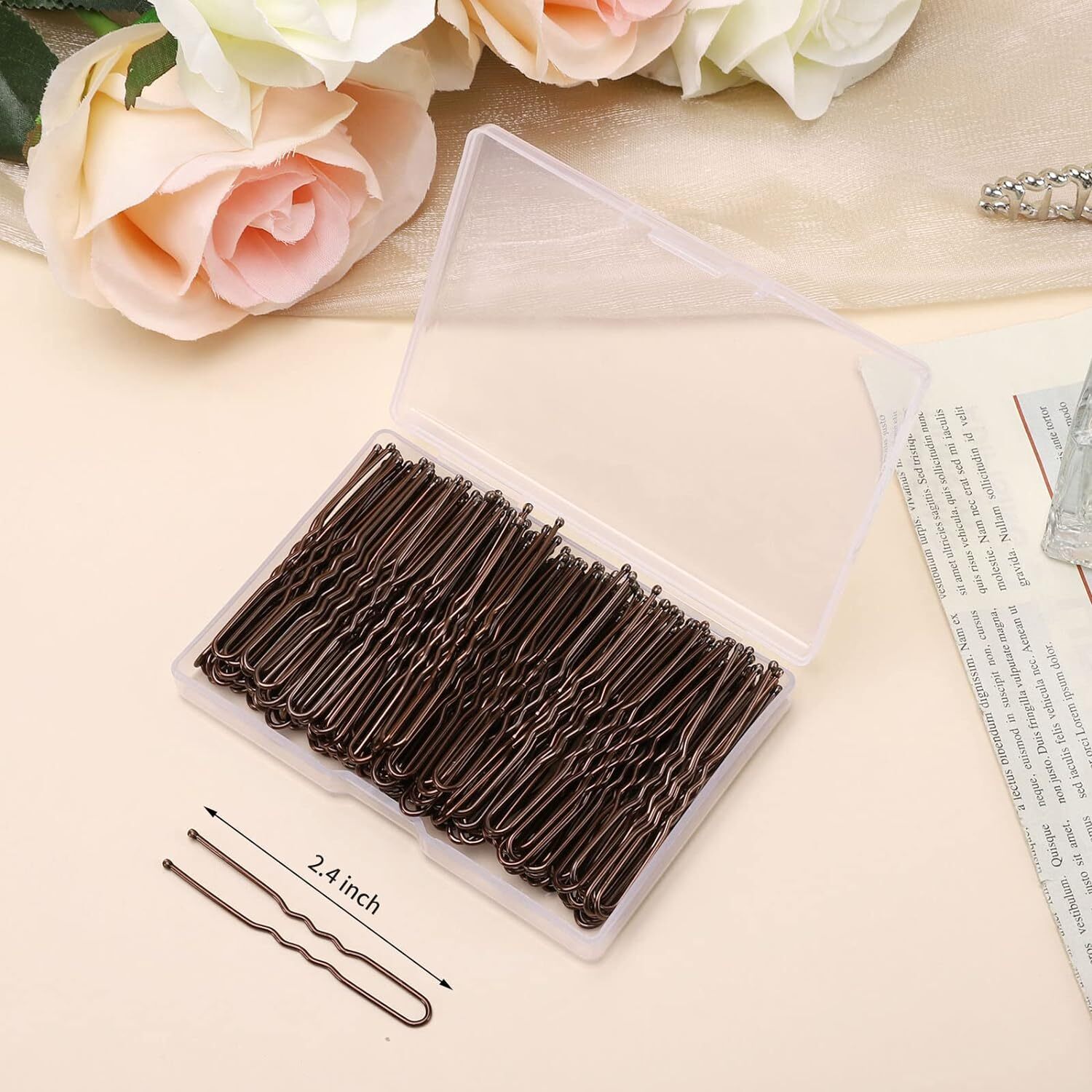 U Shaped Hair Pins, 200 Count Buns Waved Pins for Updos with Box Brown