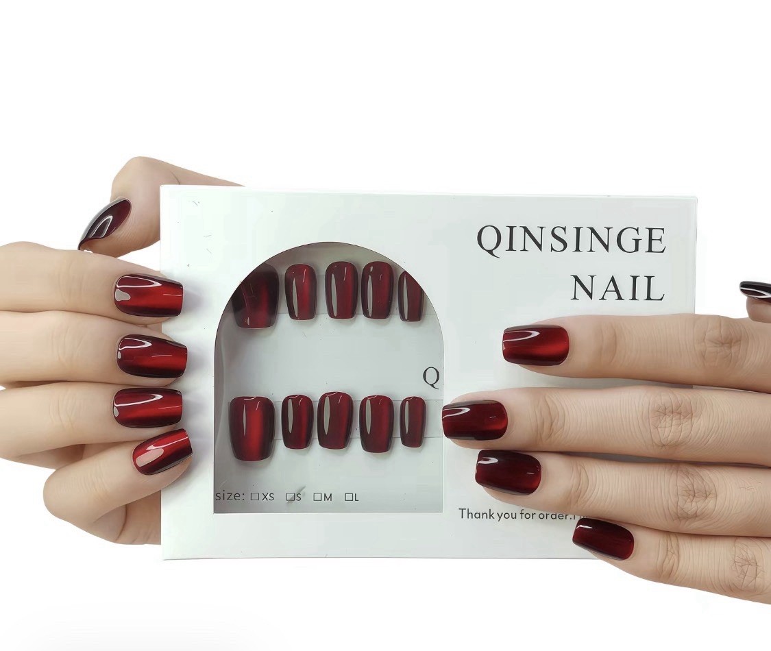 QINSINGE Ruby Gemstone Press-On Nails