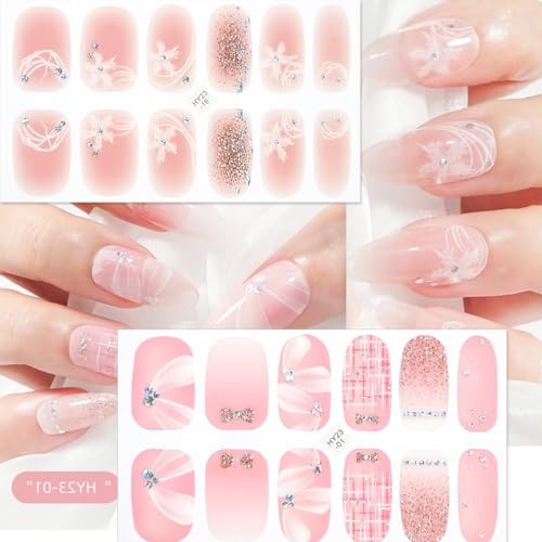 6Sheets Flower Gel Nail Stickers Self-Adhesive Spring Nail Strips Stickers -6
