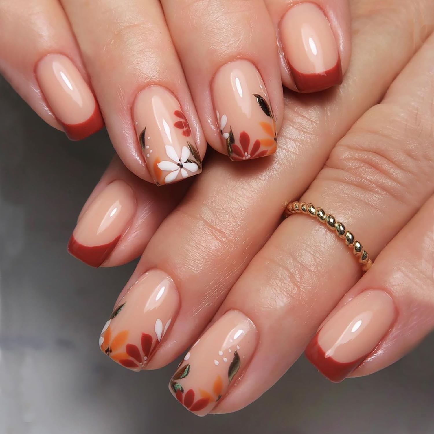 24 Pcs Fall Thanksgiving Press on Nails Short Medium False Nails with Flower …