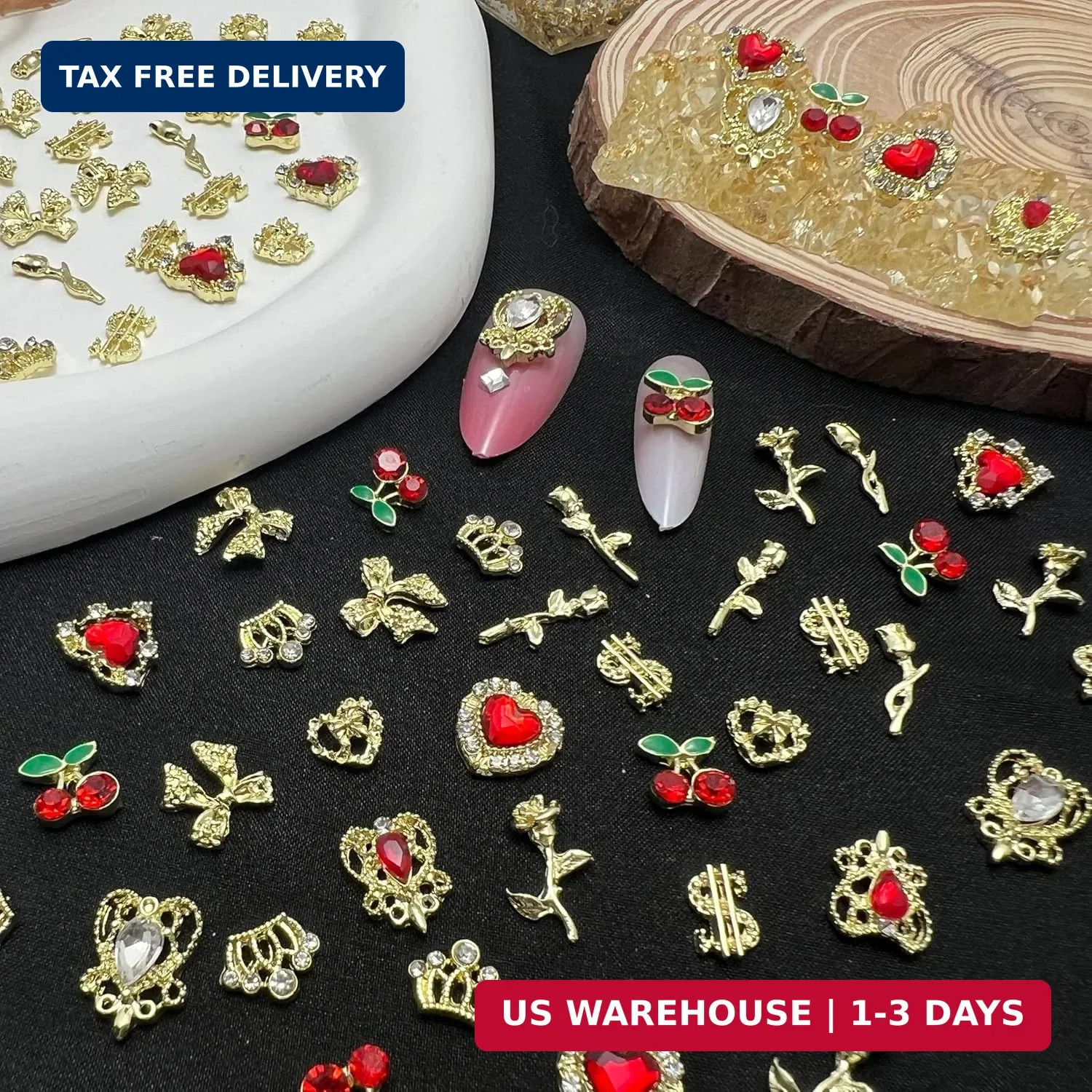 85 Pcs 3D Gold Nail Charms Y2K Bulk Nail Art Decor Set Nail Charms and Gems Incl
