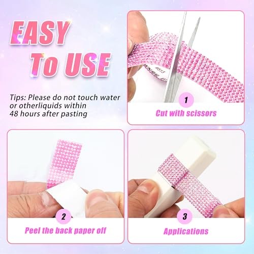 Self Adhesive Rhinestone Ribbon Crystal Strips, 3 Yards Width-0.43 inch Pink AB