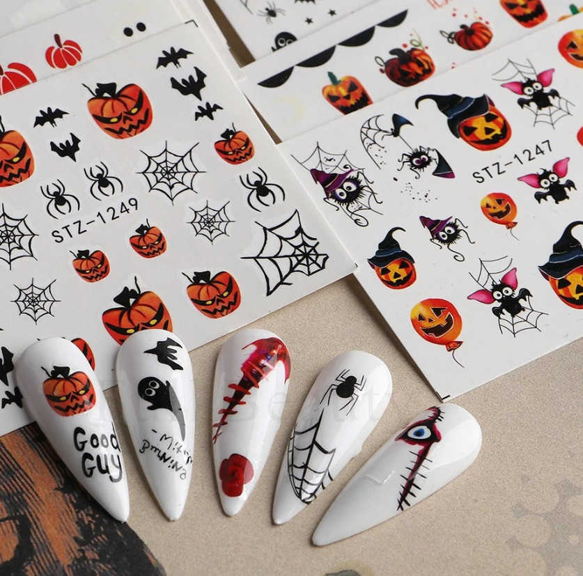 Halloween Nail Art Stickers Water Transfer Decals Ghost Pumpkin Skull Web NH23