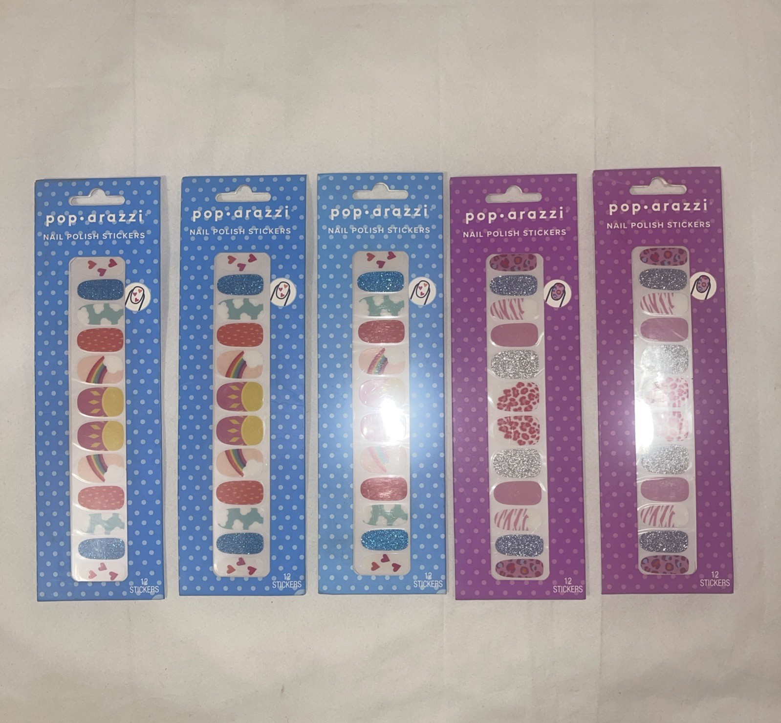 Lot of (5) POP ARAZZI Nail Polish 12 Pack Stickers (New)