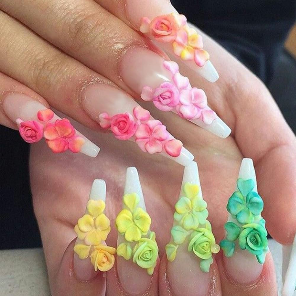 5D Embossed Flower Nail Stickers for Women Manicure Decor, 5D Acrylic Carved Flo