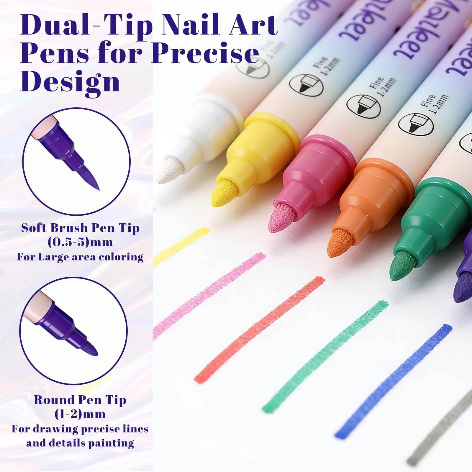 Nail Art Acrylic Marker Pens with Stencils, 12 Colors Dual-Tip Water-Based Ma…