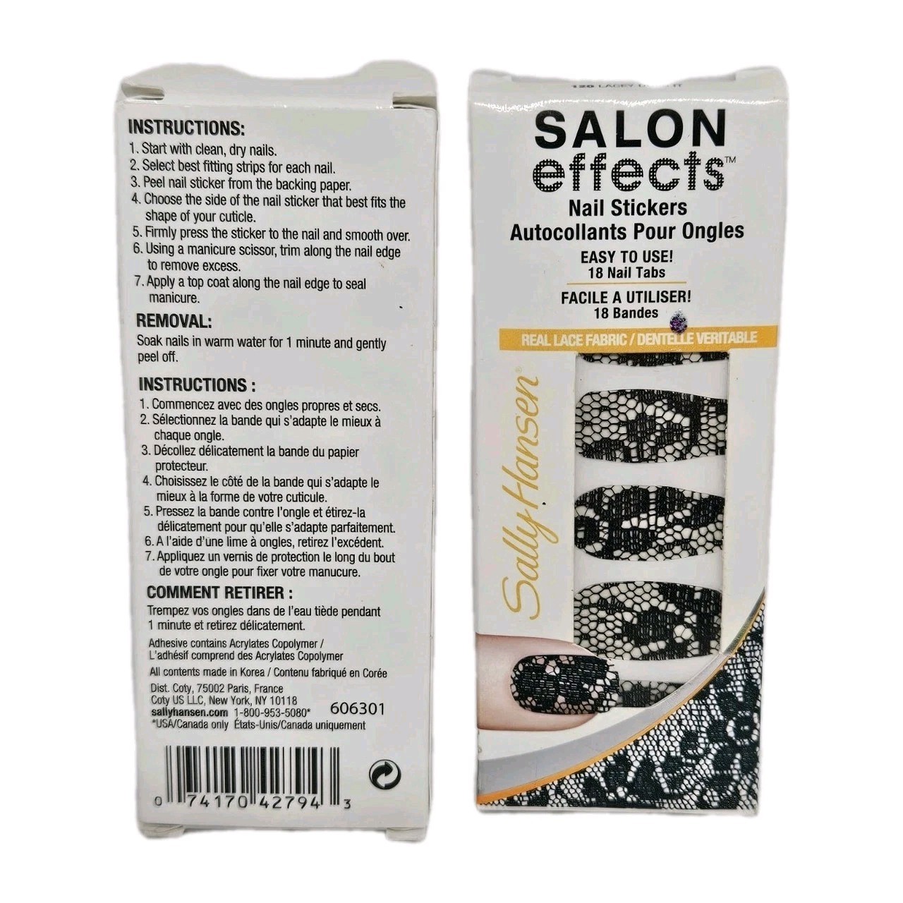 Sally Hansen SALON EFFECTS Nail Stickers 18 Nail Tabs 120 LACEY DOES IT (LOT/2)