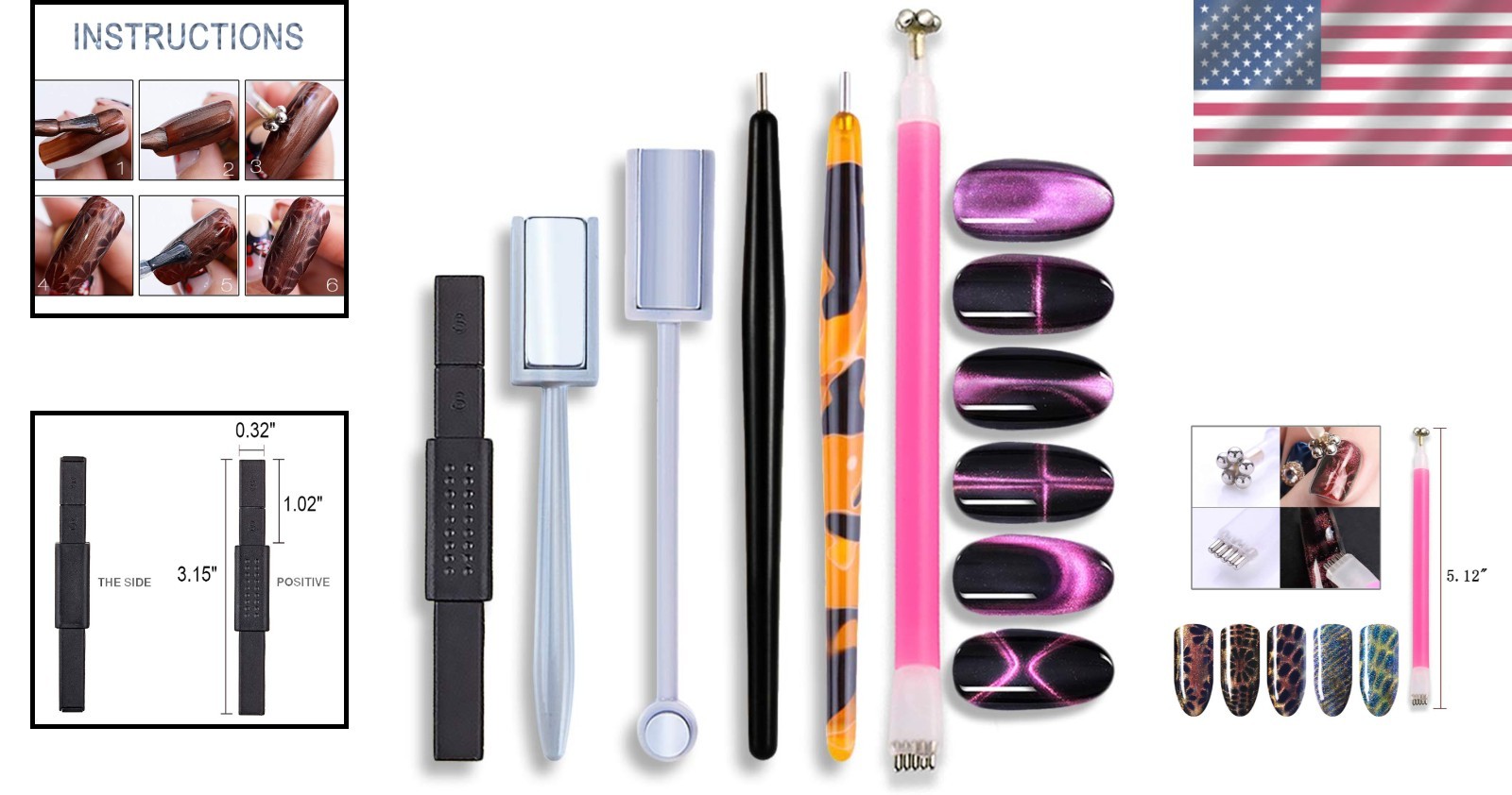 Professional 6Pcs Cat Eye Nail Art Pen Set – Unleash Your Nail Creativity