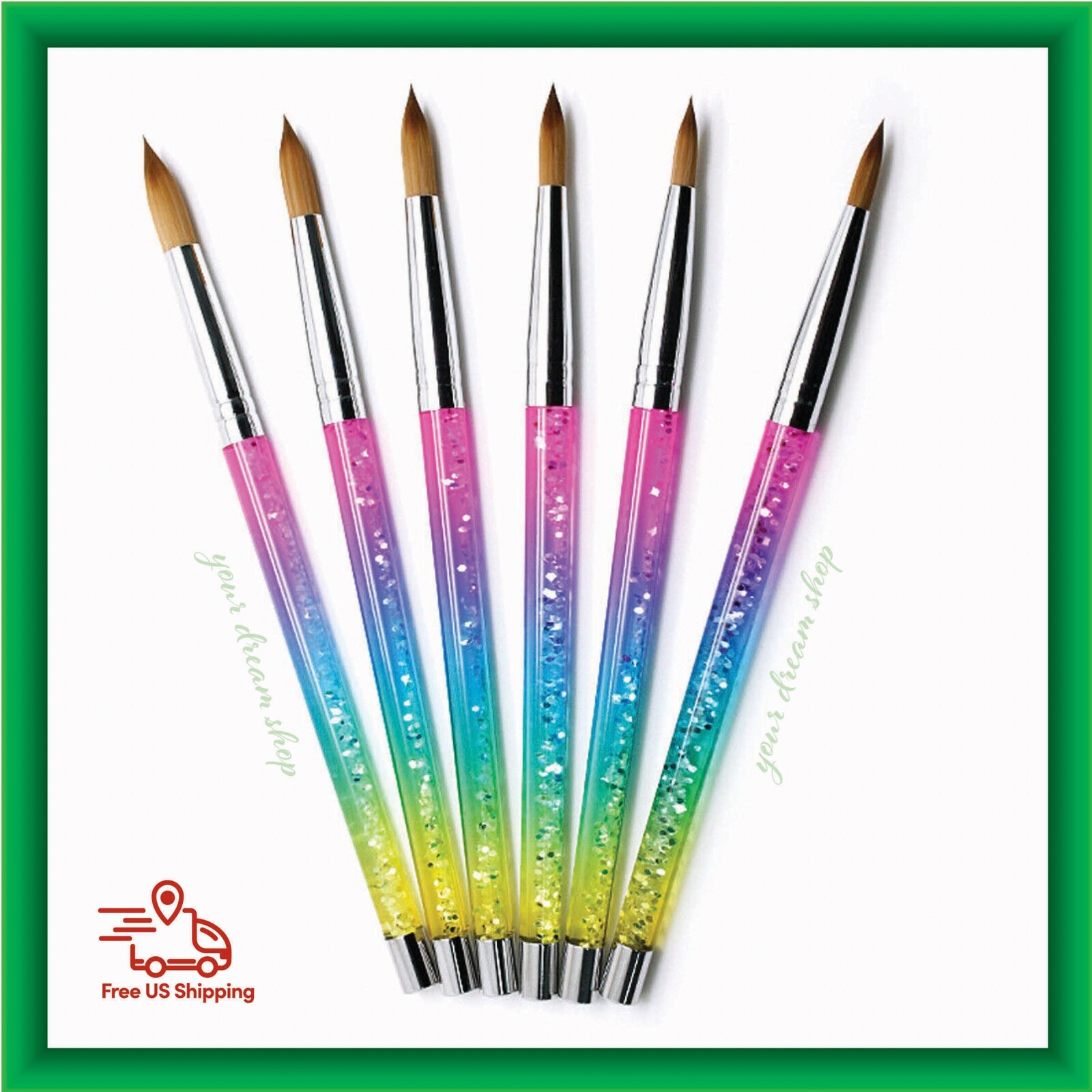 Kolinsky Acrylic Nail Brushes Rainbow Glitter Handle UV Gel Painting Tool Brush