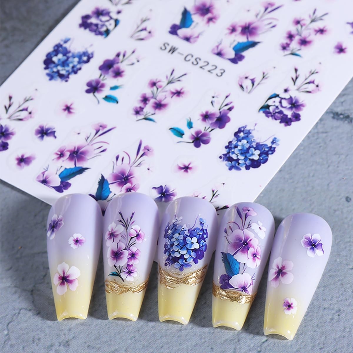 Flower Nail Art Stickers 3D Self-Adhesive Decals 6PCS Style4