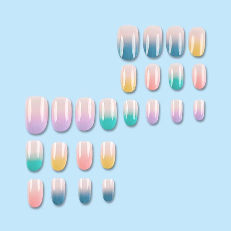 24-piece Short Oval Rainbow Gradient Design Nail Polish Set.Long Press On The Na