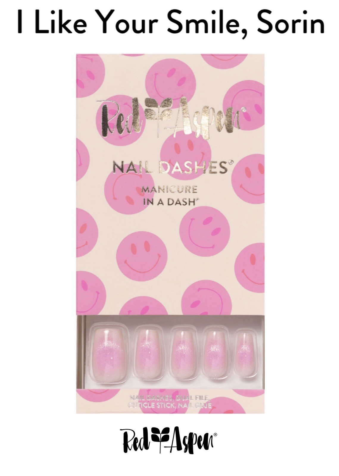 Red Aspen Press On Nails I Like Your Smile, Sorin Medium Coffin Pink Shiny B6f