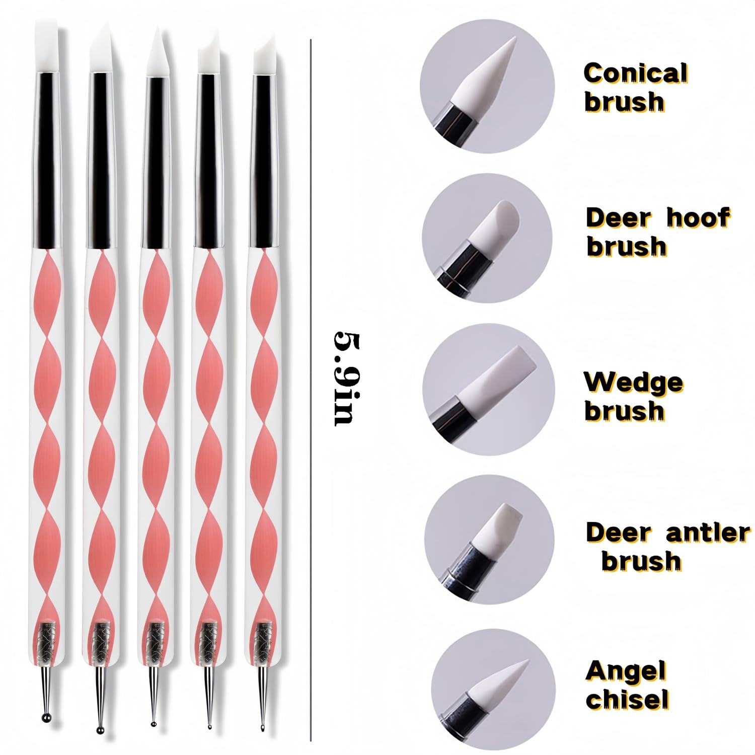 5PCS Dual-Ended Nail Art Dotting Tools – Silicone Sculpting Pens & Ball pink