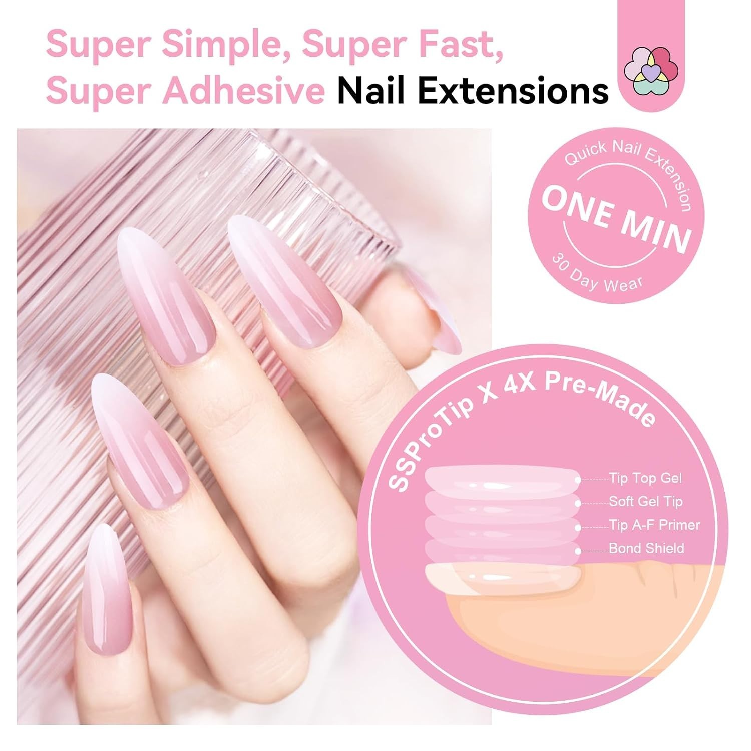 Pink White Ombre Almond Press On Nails Set