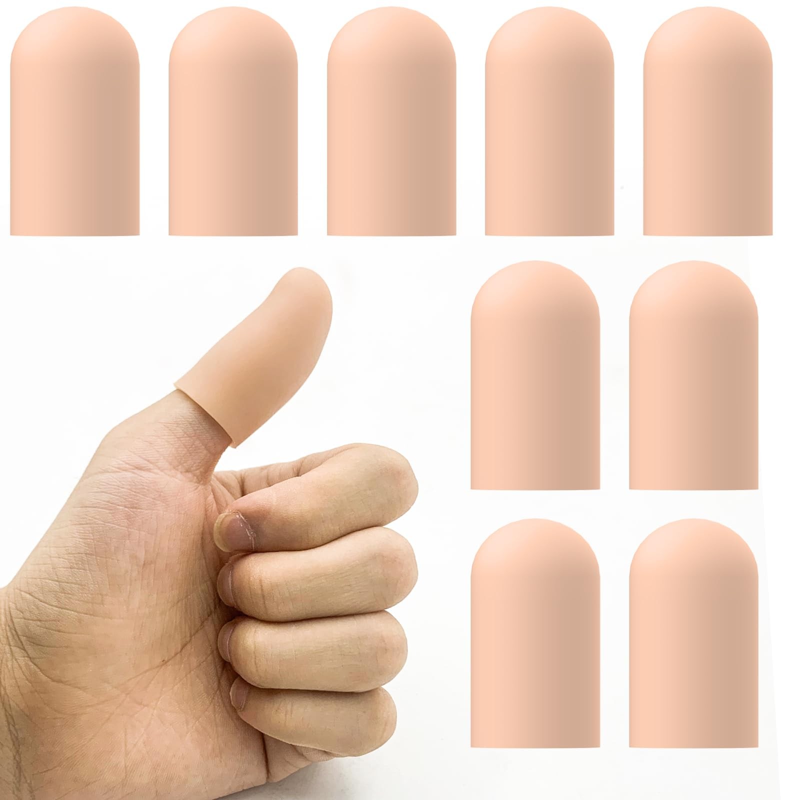 Gel Finger Cots for Thumbs, 10 Pcs Silicone Caps, Rubber nude