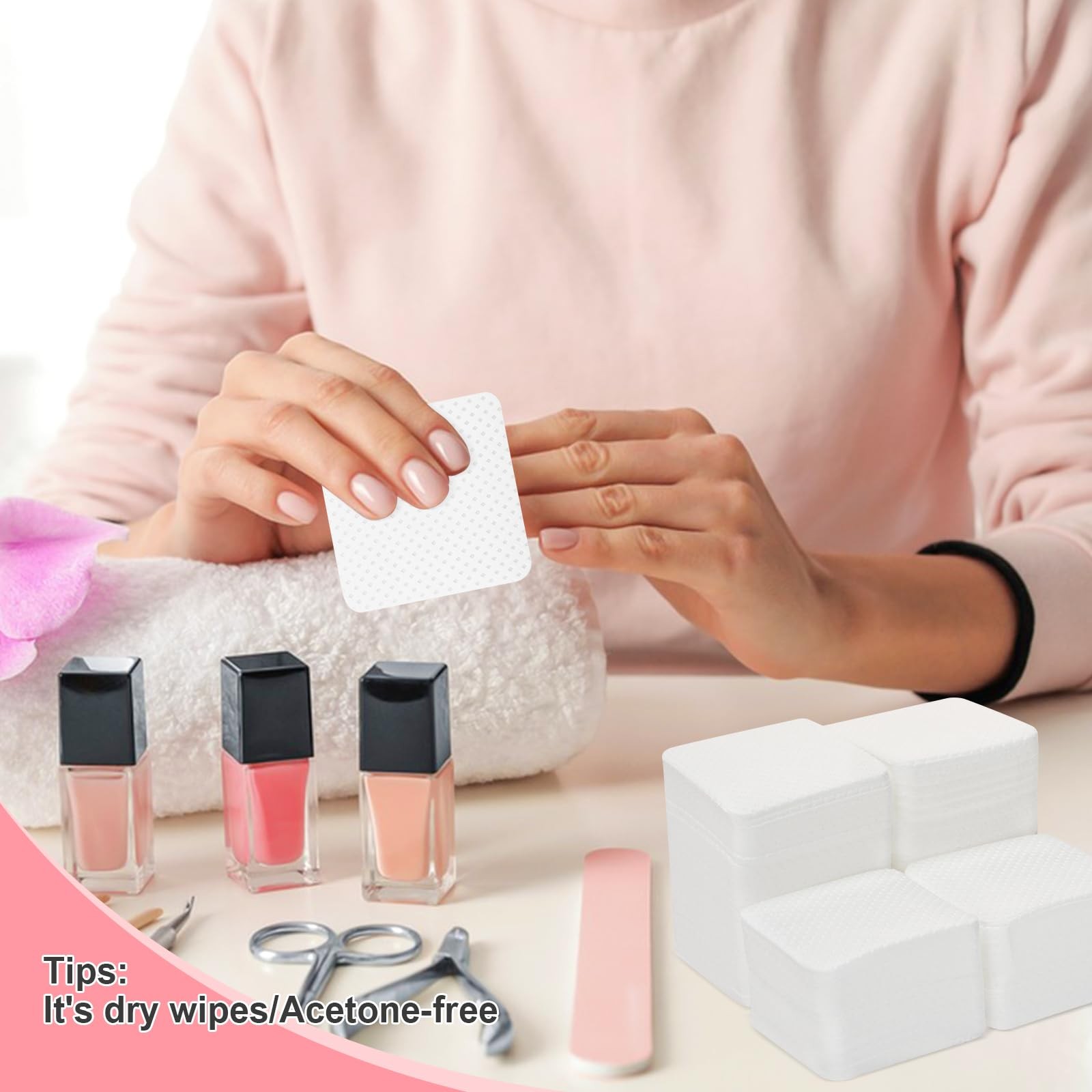 Nail Polish Remover, Lint Free Wipes 540PCS Acetone 540PCS, White