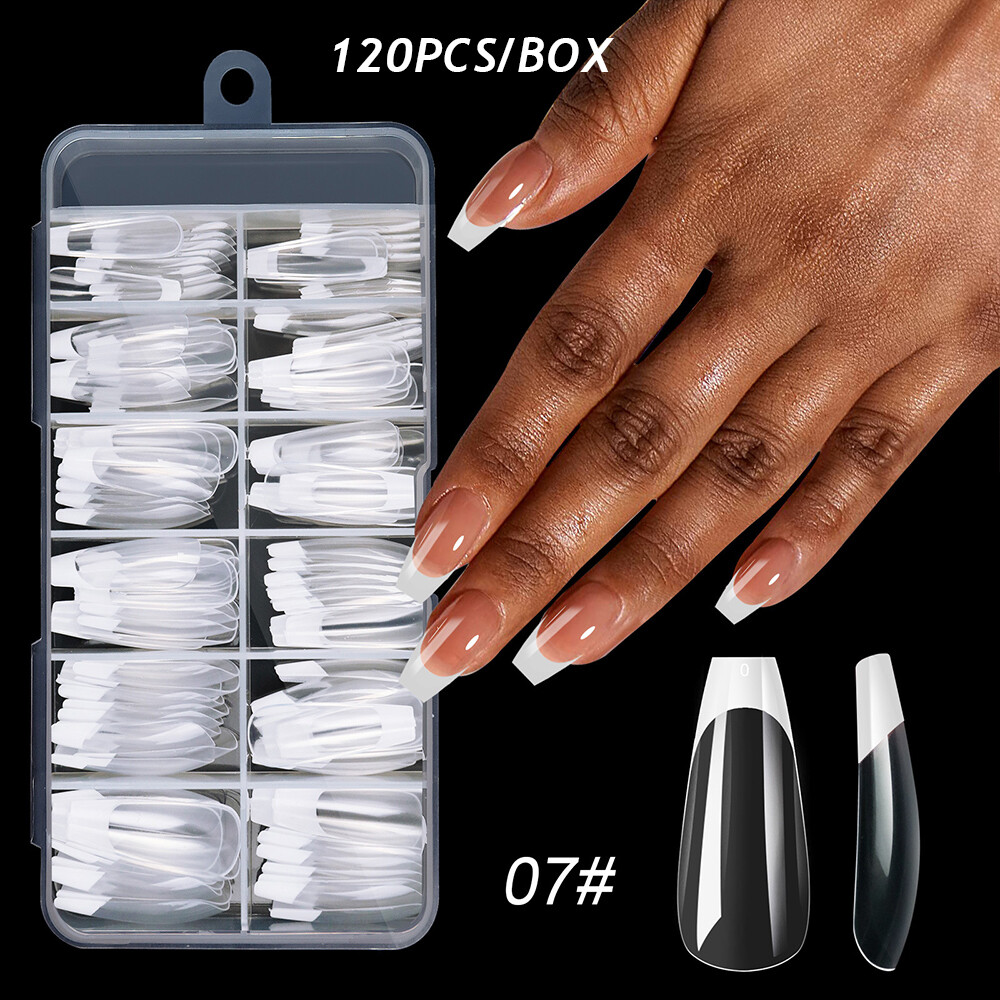 120Pcs/Box Short Square Nails Tips Full Cover Clear French False Nail Extension’