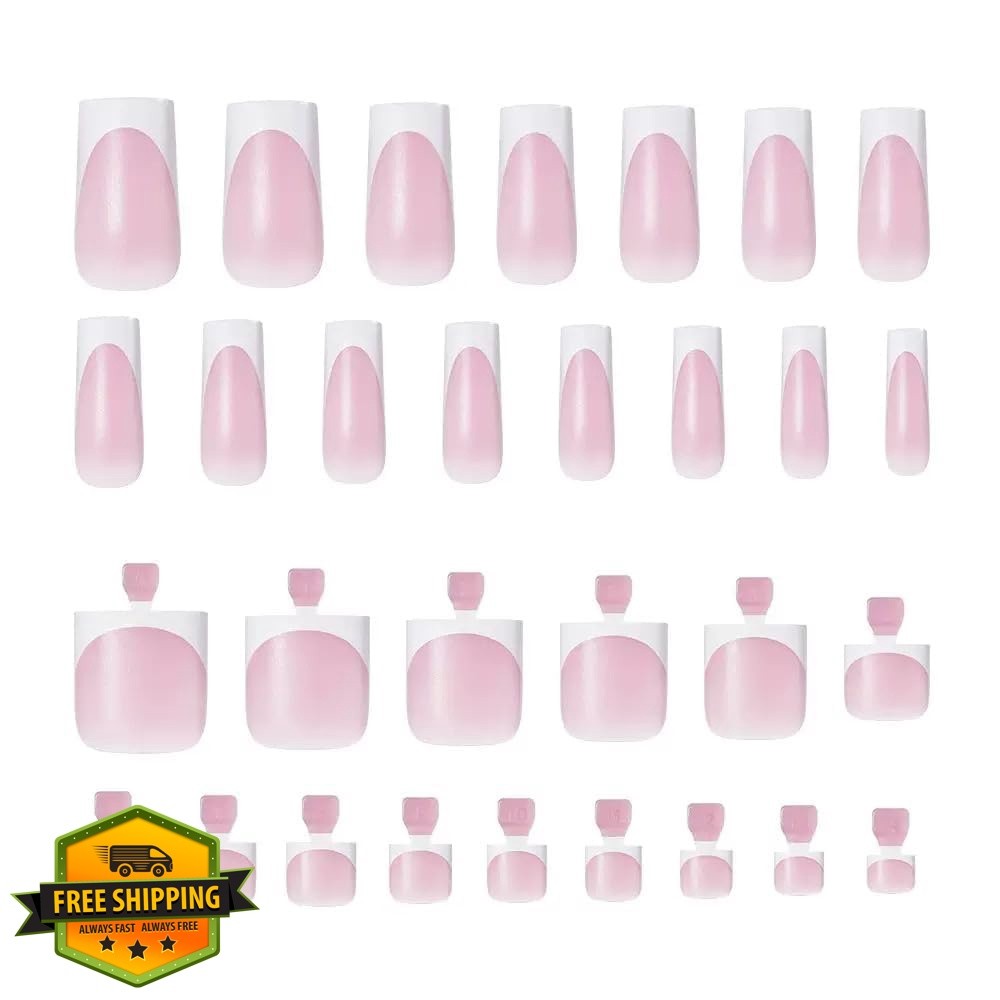NHIXK Medium French Tip Press on Nails White Square