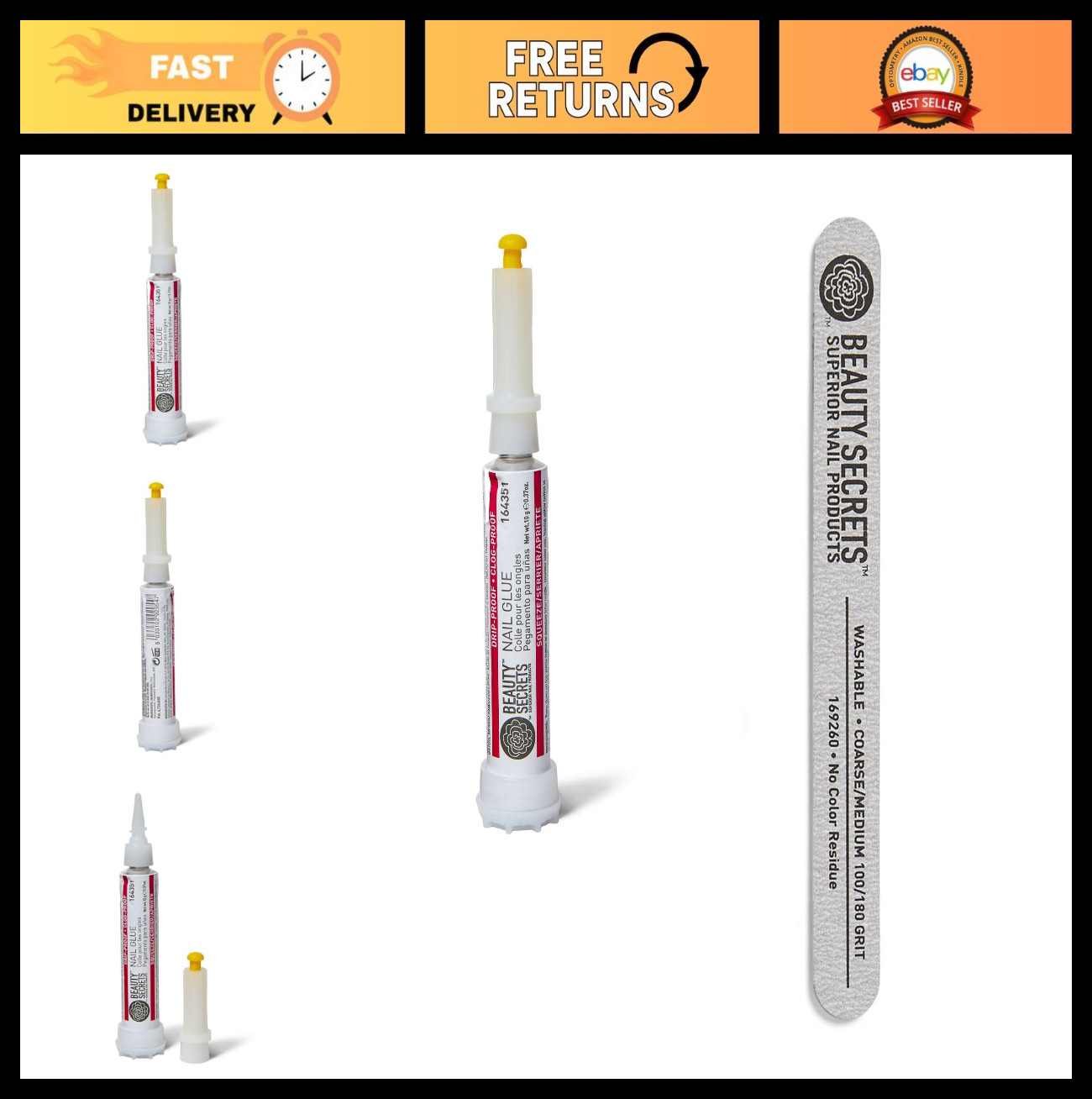 Nail Glue Drip & Clog Proof + Zebra Cushion Nail File 180/100 Grit – 1 Pack