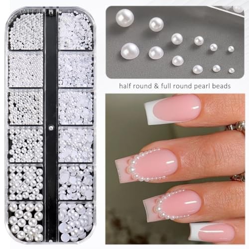 Flatback Rhinestones and Pearls Nail Charms, 2 Boxes Small Nail Gems and