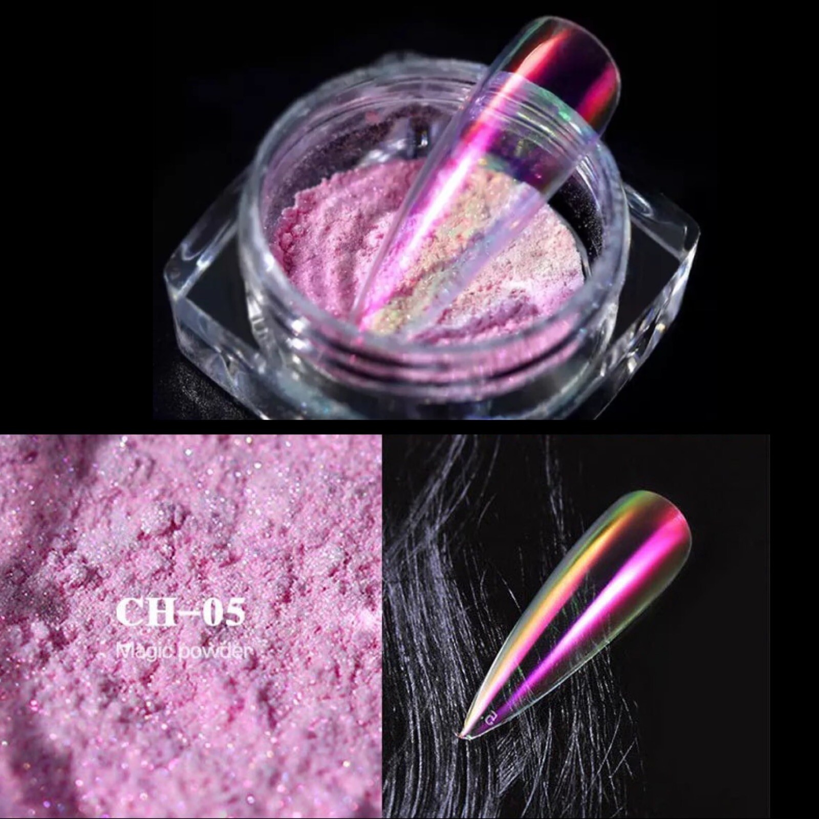 AB AURORA CANDY PINK NAIL CHROME POWDER Magic Glass Mirror EFFECT Mermaid Shiny