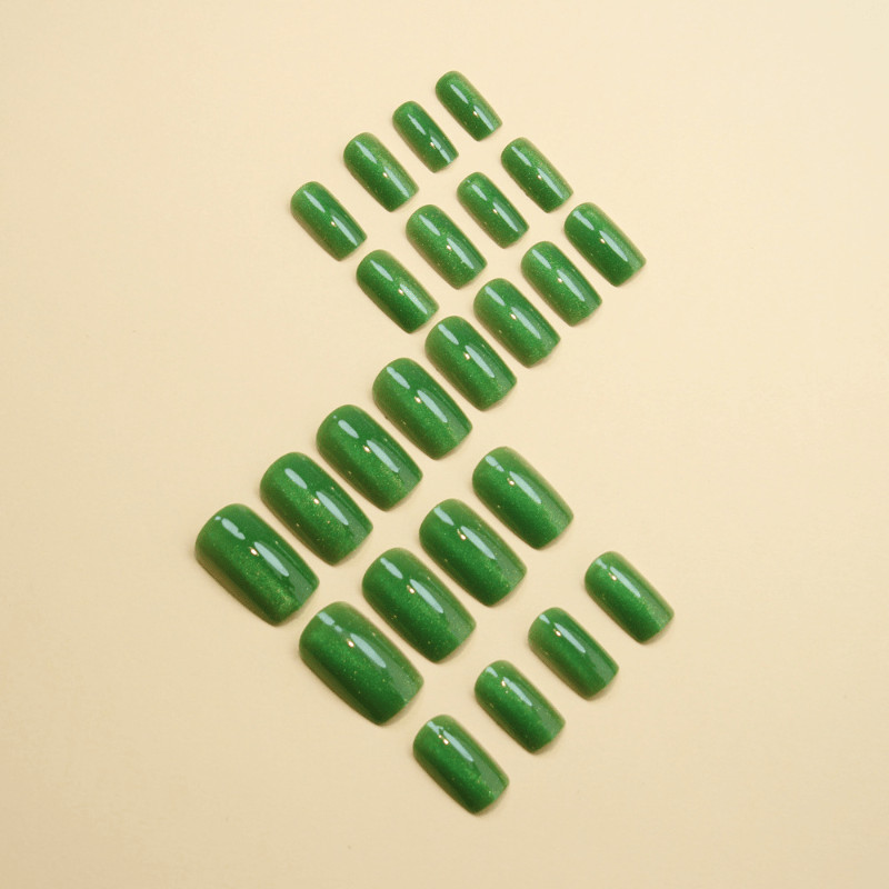 48 Pcs Dark Green Cat Eye Short Square Press on Nails, Elegant Daily Fake Nails