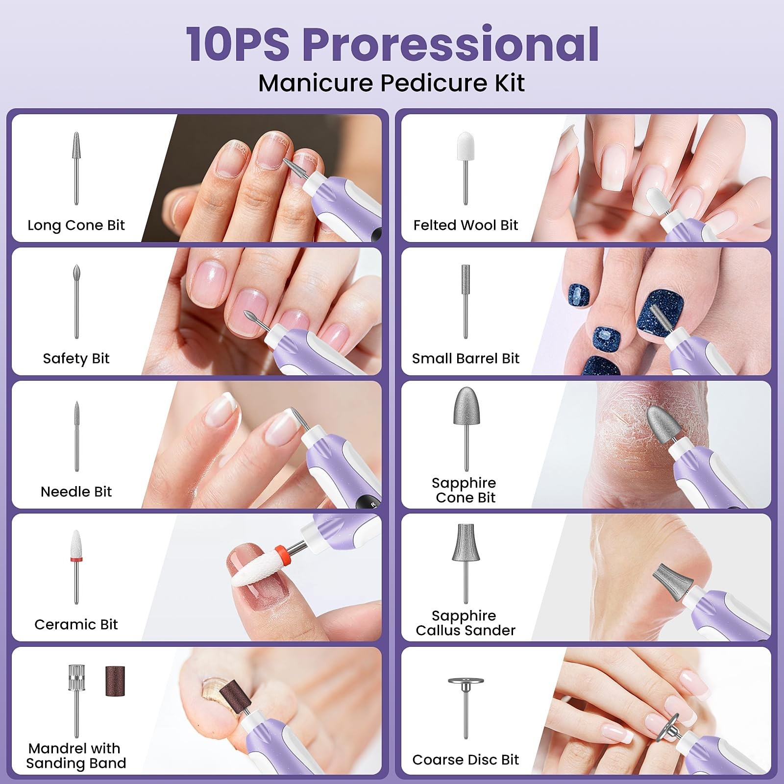 Nail Drill, Electric Nail File & 10-Speed Cordless Nail File, 10 in 1 Kit for…
