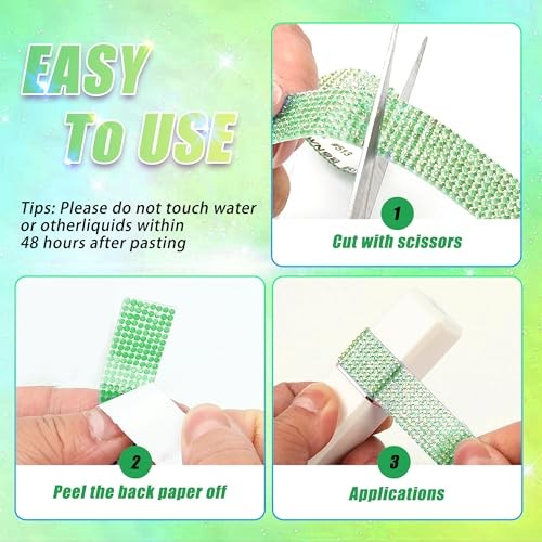 Self Adhesive Rhinestone Ribbon Crystal Strips, 3 Width-0.35 inch Green AB