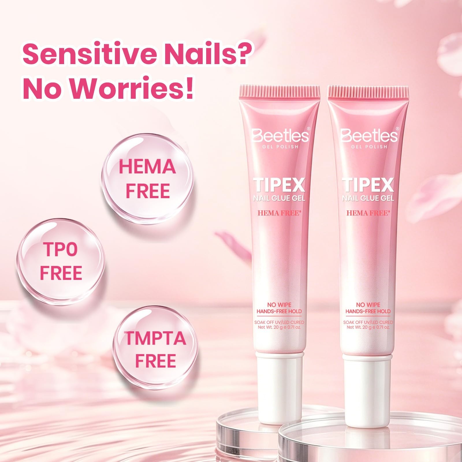 Nail Glue Gel 2Pcs 20g – No Wipe Instant Apex Tips, Hema-Free, Medium Viscosity,