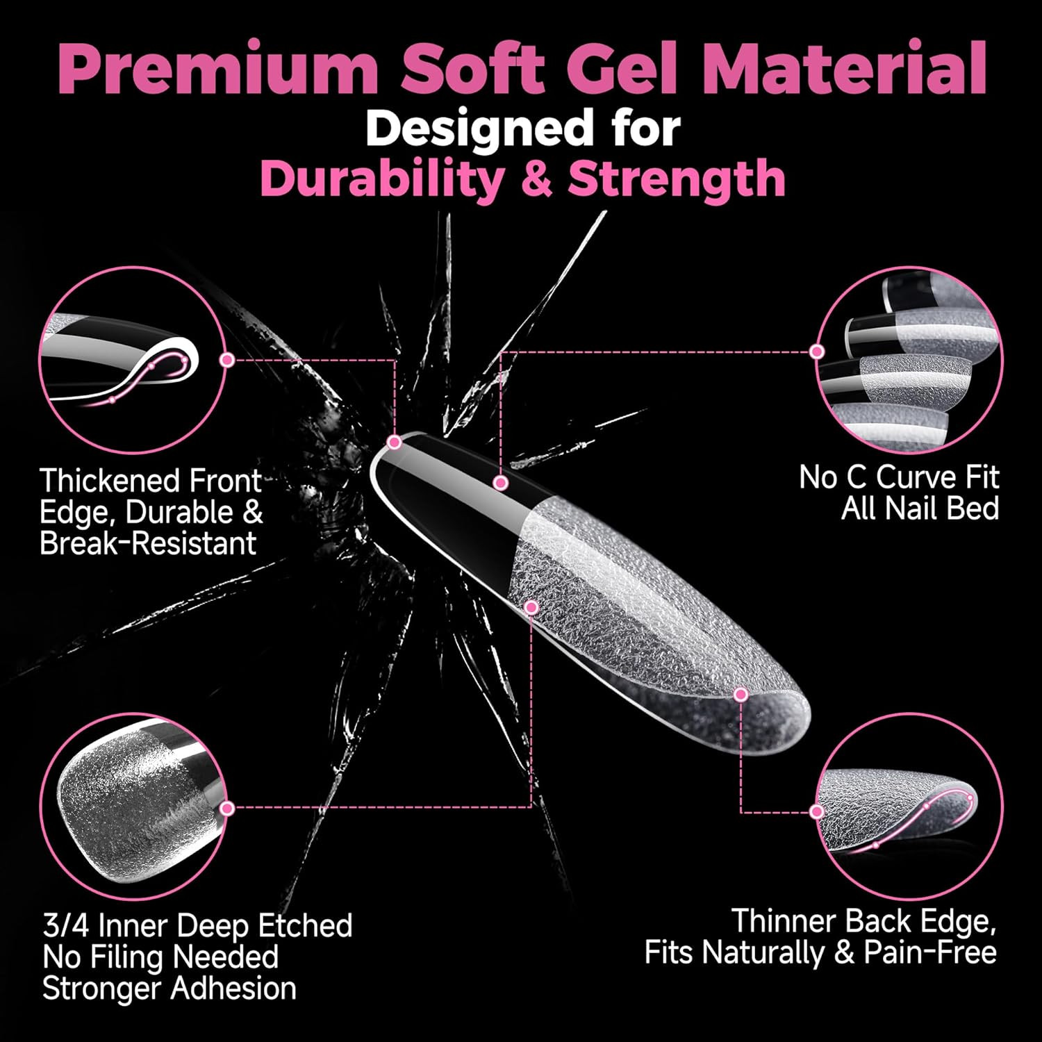 UNA GELLA Gel Nail Tips Square & Squoval Short, 504Pcs Short round Square Nail T