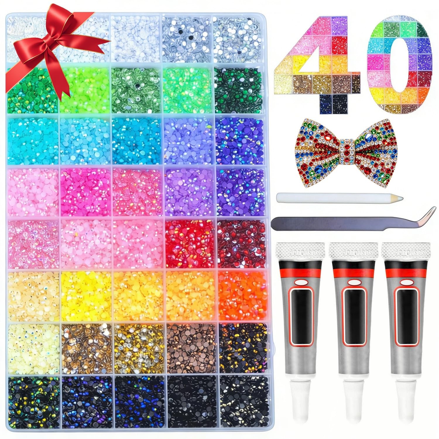 32000 Pcs Resin Rhinestones for Crafting, 40 Colors Rhinestone Kit 3mm Flatba…