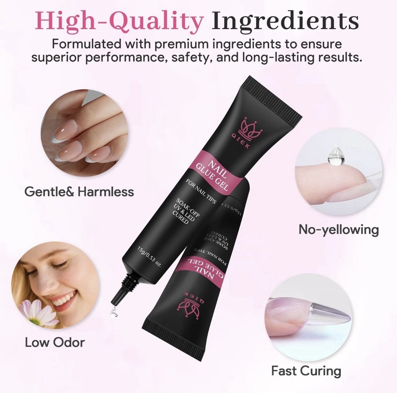 QIEK Nail Tips Gel Glue 15g – Lamp Curing Solid A-Nail Glue