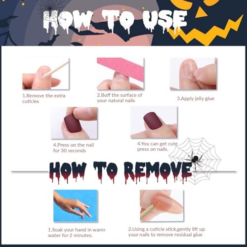 Halloween Press on Nails Short Almond Fake Nails Spooky and Style-A Style-6