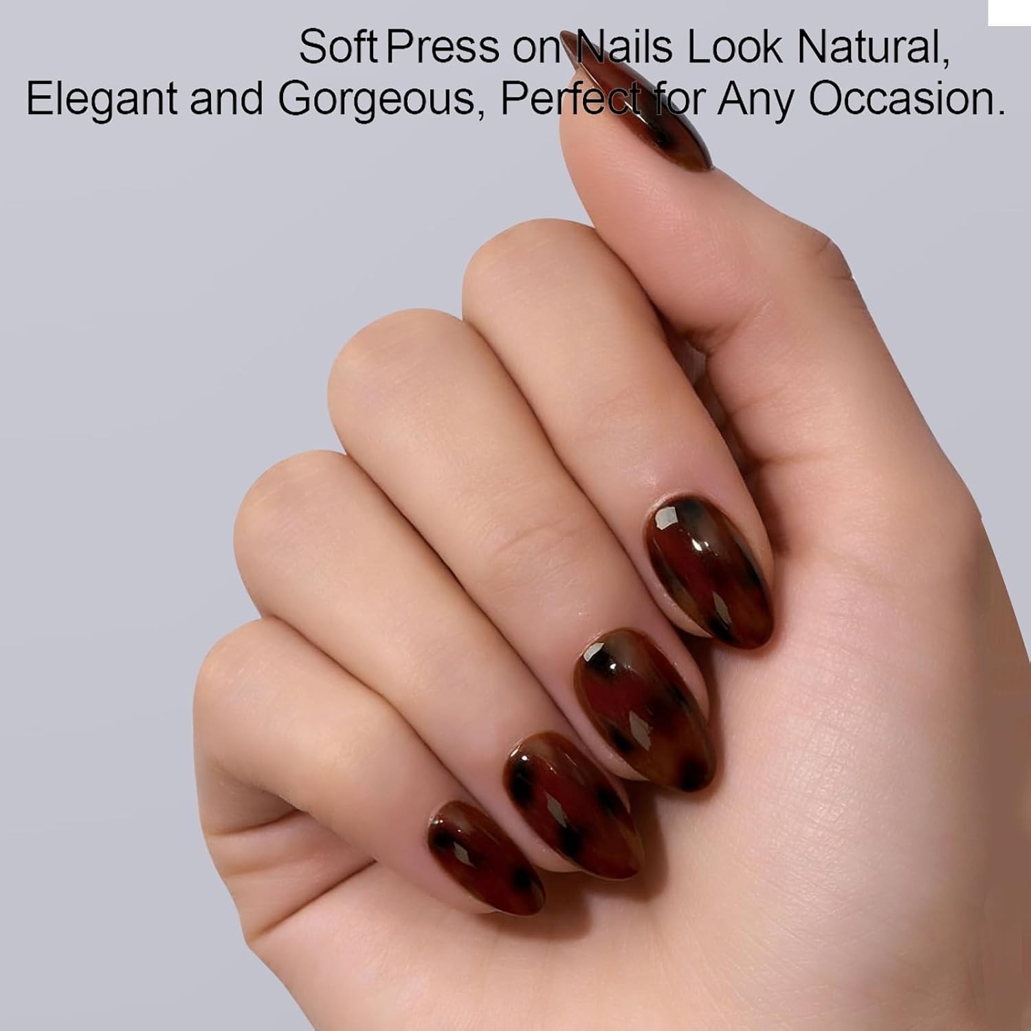 Tortoiseshell Short Almond Press on Nails, Soft Gel Nail Tips | Soak Off Acry…