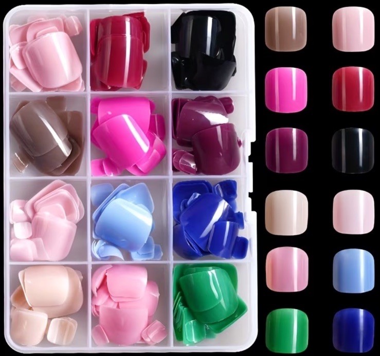 288Pcs Fake Press on Toenails Short Square. 12 Colors W Storage. Easy To Apply.