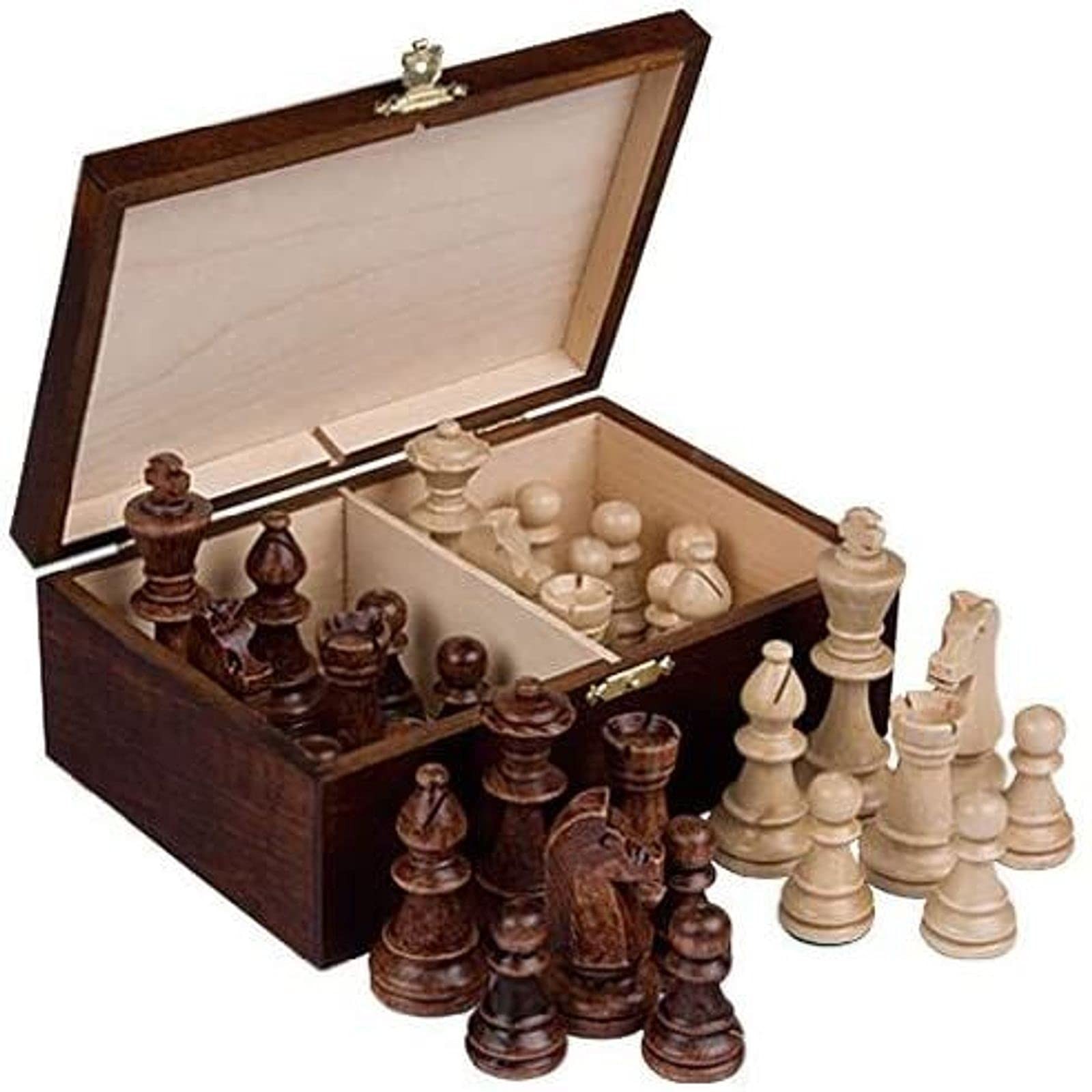 Staunton No. 6 Tournament Chess Pieces in Wooden Box, 3.9-Inch Small, Brown