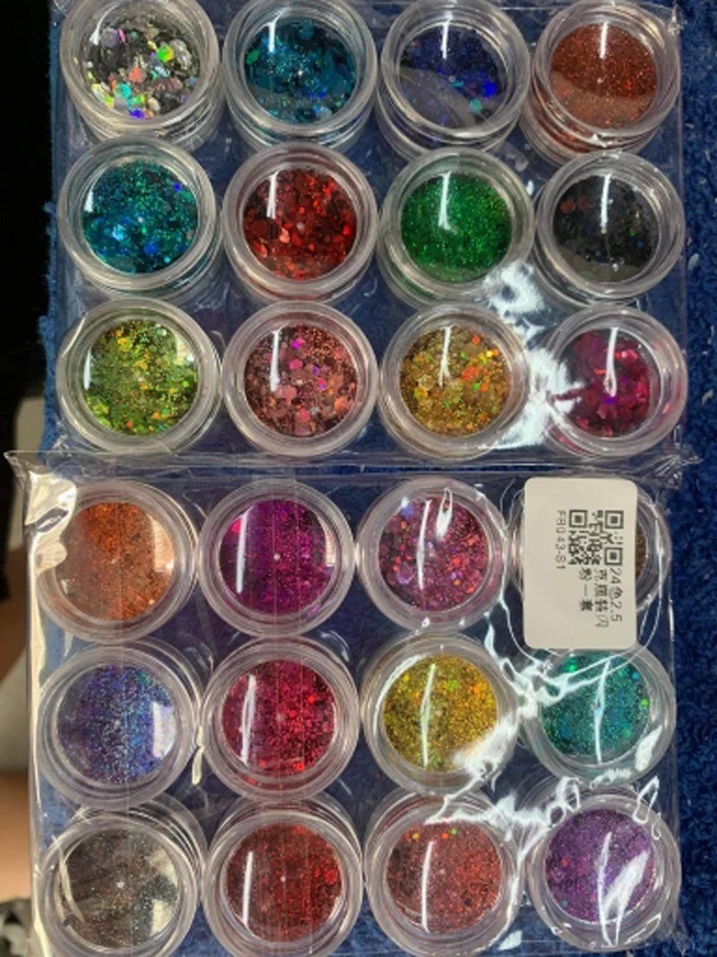 24 Colors Holographic Chunky Nail Glitter Flakes Laser Sparkle Nail Art Set DIY