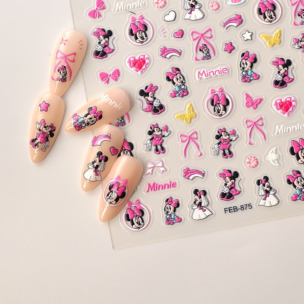 NAIL ART 5D Pink Bowknot Bow Minnie Star Nail Stickers Self Adhesive FEB875 NH23
